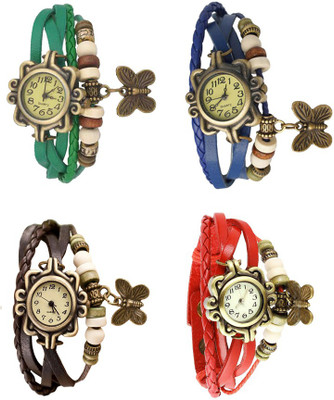 

Kissu Vintage Rakhi Combo of 4 Green, Brown, Blue And Red Watch - For Women