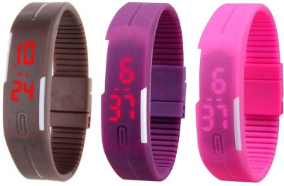 NS18 Silicone Led Magnet Band Combo of 3 Brown, Purple And Pink Digital Watch  - For Boys & Girls   Watches  (NS18)