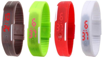 NS18 Silicone Led Magnet Band Combo of 4 Brown, Green, Red And White Digital Watch  - For Boys & Girls   Watches  (NS18)