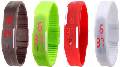 NS18 Silicone Led Magnet Band Combo of 4 Brown, Green, Red And White Digital Watch  - For Boys & Girls   Watches  (NS18)