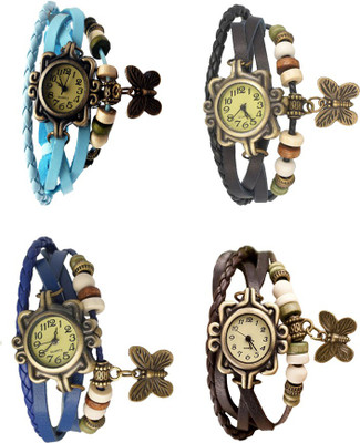 

Kissu Vintage Rakhi Combo of 4 Sky Blue, Blue, Black And Brown Watch - For Women