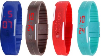 NS18 Silicone Led Magnet Band Watch Combo of 4 Blue, Brown, Red And Sky Blue Digital Watch  - For Couple   Watches  (NS18)