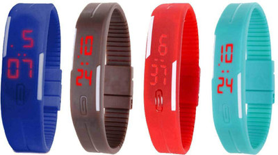 

Kissu Led Magnet Band Combo of 4 Blue, Brown, Red And Sky Blue Watch - For Men & Women