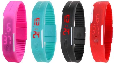 NS18 Silicone Led Magnet Band Watch Combo of 4 Pink, Sky Blue, Black And Red Digital Watch  - For Couple   Watches  (NS18)