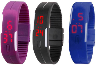 

Kissu Led Band Watch Combo of 3 Purple, Black And Blue Watch - For Couple