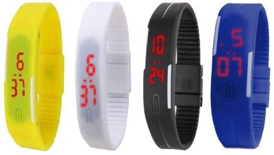 NS18 Silicone Led Magnet Band Combo of 4 Yellow, White, Black And Blue Digital Watch  - For Boys & Girls   Watches  (NS18)