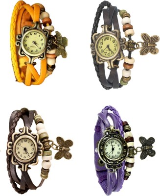 NS18 Vintage Butterfly Rakhi Combo of 4 Yellow, Brown, Black And Purple Analog Watch  - For Women   Watches  (NS18)