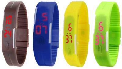NS18 Silicone Led Magnet Band Combo of 4 Brown, Blue, Yellow And Green Digital Watch  - For Boys & Girls   Watches  (NS18)