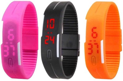 NS18 Silicone Led Magnet Band Combo of 3 Pink, Black And Orange Digital Watch  - For Boys & Girls   Watches  (NS18)