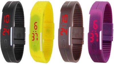 NS18 Silicone Led Magnet Band Watch Combo of 4 Black, Yellow, Brown And Purple Digital Watch  - For Couple   Watches  (NS18)