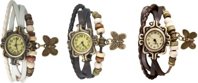 NS18 Vintage Butterfly Rakhi Watch Combo of 3 White, Black And Brown Analog Watch  - For Women   Watches  (NS18)
