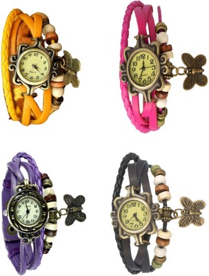 NS18 Vintage Butterfly Rakhi Combo of 4 Yellow, Purple, Pink And Black Analog Watch  - For Women   Watches  (NS18)