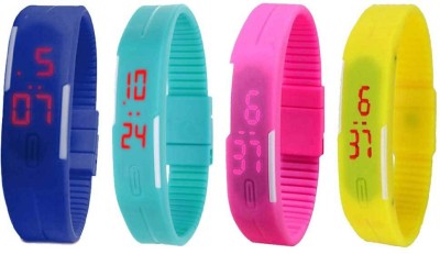 NS18 Silicone Led Magnet Band Combo of 4 Blue, Sky Blue, Pink And Yellow Digital Watch  - For Boys & Girls   Watches  (NS18)