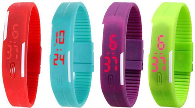 View NS18 Silicone Led Magnet Band Combo of 4 Red, Sky Blue, Purple And Green Digital Watch  - For Boys & Girls Wrist Watches Price Online(NS18)