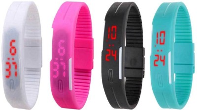 NS18 Silicone Led Magnet Band Watch Combo of 4 White, Pink, Black And Sky Blue Digital Watch  - For Couple   Watches  (NS18)