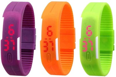 NS18 Silicone Led Magnet Band Combo of 3 Purple, Orange And Green Digital Watch  - For Boys & Girls   Watches  (NS18)