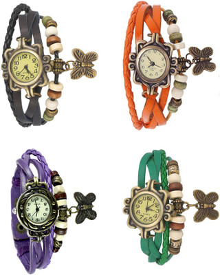 

Kissu Vintage Rakhi Combo of 4 Black, Purple, Orange And Green Watch - For Women