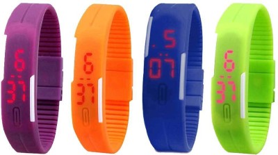 NS18 Silicone Led Magnet Band Combo of 4 Purple, Orange, Blue And Green Digital Watch  - For Boys & Girls   Watches  (NS18)