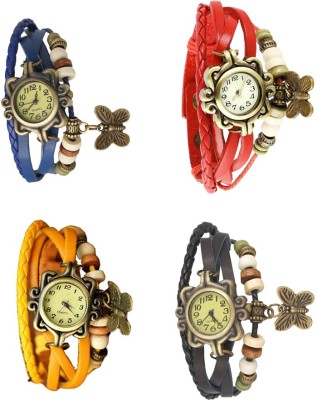NS18 Vintage Butterfly Rakhi Combo of 4 Blue, Yellow, Red And Black Analog Watch  - For Women   Watches  (NS18)