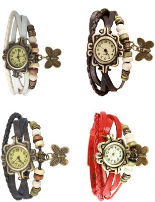 

Kissu Vintage Rakhi Combo of 4 White, Black, Brown And Red Watch - For Women