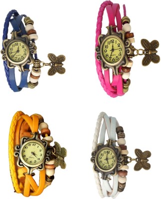 NS18 Vintage Butterfly Rakhi Combo of 4 Blue, Yellow, Pink And White Analog Watch  - For Women   Watches  (NS18)