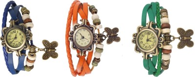NS18 Vintage Butterfly Rakhi Watch Combo of 3 Blue, Orange And Green Analog Watch  - For Women   Watches  (NS18)