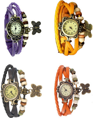 

Kissu Vintage Rakhi Combo of 4 Purple, Black, Yellow And Orange Watch - For Women