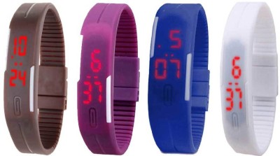 NS18 Silicone Led Magnet Band Combo of 4 Brown, Purple, Blue And White Digital Watch  - For Boys & Girls   Watches  (NS18)