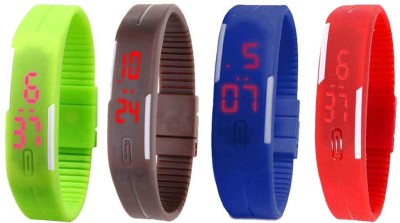 NS18 Silicone Led Magnet Band Watch Combo of 4 Green, Brown, Blue And Red Digital Watch  - For Couple   Watches  (NS18)