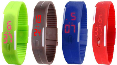 

NS18 Silicone Led Magnet Band Watch Combo of 4 Green, Brown, Blue And Red Watch - For Couple