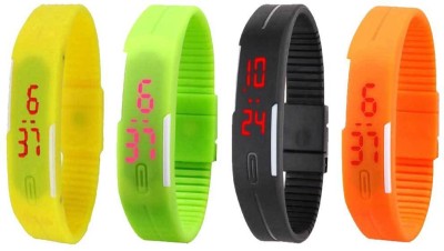 NS18 Silicone Led Magnet Band Combo of 4 Yellow, Green, Black And Orange Digital Watch  - For Boys & Girls   Watches  (NS18)