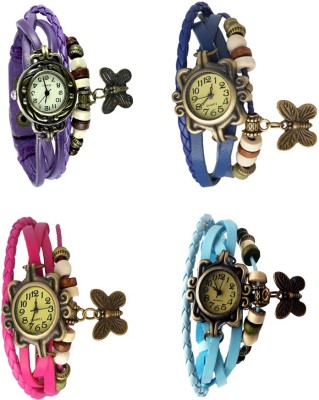 NS18 Vintage Butterfly Rakhi Combo of 4 Purple, Pink, Blue And Sky Blue Analog Watch  - For Women   Watches  (NS18)