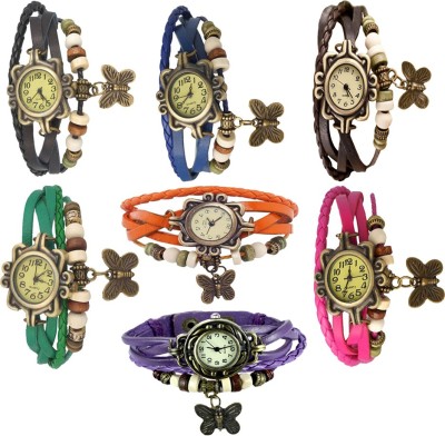 NS18 Vintage Butterfly Rakhi Combo of 7 Black, Blue, Brown, Green, Orange, Pink And Purple Analog Watch  - For Women   Watches  (NS18)