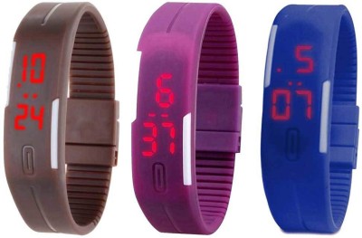 NS18 Silicone Led Magnet Band Combo of 3 Brown, Purple And Blue Digital Watch  - For Boys & Girls   Watches  (NS18)