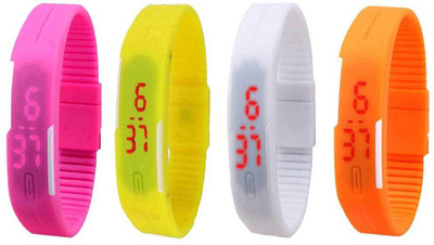 NS18 Silicone Led Magnet Band Combo of 4 Pink, Yellow, White And Orange Watch - For Boys & Girls