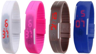 NS18 Silicone Led Magnet Band Combo of 4 White, Pink, Brown And Blue Digital Watch  - For Boys & Girls   Watches  (NS18)