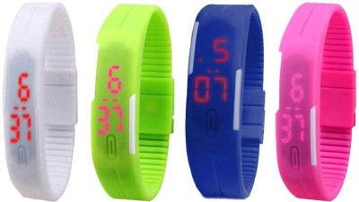 NS18 Silicone Led Magnet Band Combo of 4 White, Green, Blue And Pink Digital Watch  - For Boys & Girls   Watches  (NS18)