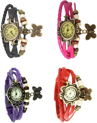 NS18 Vintage Butterfly Rakhi Combo of 4 Black, Purple, Pink And Red Analog Watch  - For Women   Watches  (NS18)