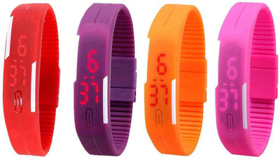 View NS18 Silicone Led Magnet Band Combo of 4 Red, Purple, Orange And Pink Digital Watch  - For Boys & Girls Wrist Watches Price Online(NS18)