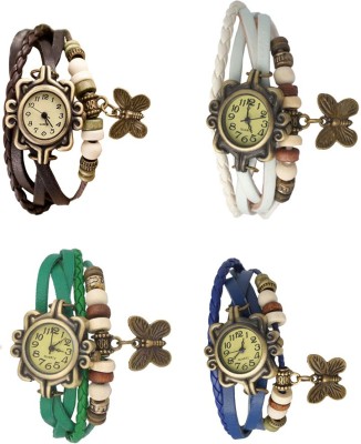 NS18 Vintage Butterfly Rakhi Combo of 4 Brown, Green, White And Blue Analog Watch  - For Women   Watches  (NS18)