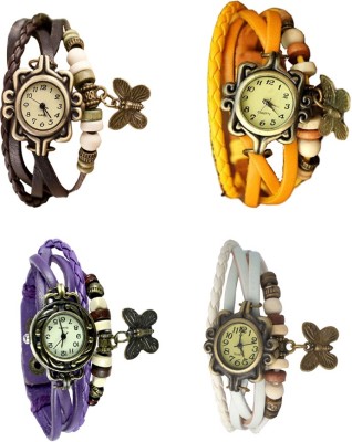 NS18 Vintage Butterfly Rakhi Combo of 4 Brown, Purple, Yellow And White Analog Watch  - For Women   Watches  (NS18)