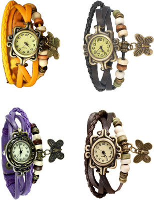 

Kissu Vintage Rakhi Combo of 4 Yellow, Purple, Black And Brown Watch - For Women