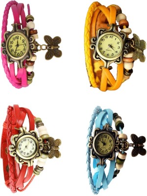 NS18 Vintage Butterfly Rakhi Combo of 4 Pink, Red, Yellow And Sky Blue Analog Watch  - For Women   Watches  (NS18)