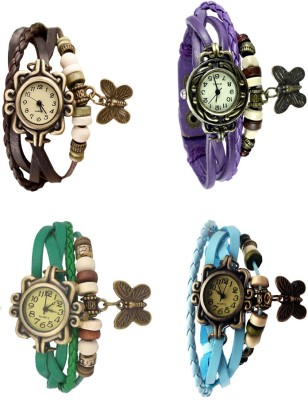 NS18 Vintage Butterfly Rakhi Combo of 4 Brown, Green, Purple And Sky Blue Analog Watch  - For Women   Watches  (NS18)