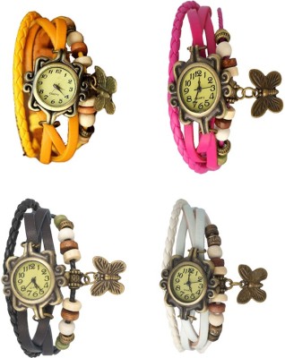 NS18 Vintage Butterfly Rakhi Combo of 4 Yellow, Black, Pink And White Analog Watch  - For Women   Watches  (NS18)