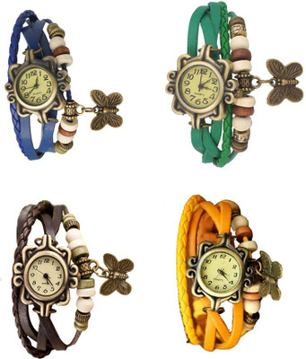 

Kissu Vintage Rakhi Combo of 4 Blue, Brown, Green And Yellow Watch - For Women