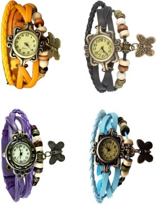 NS18 Vintage Butterfly Rakhi Combo of 4 Yellow, Purple, Black And Sky Blue Analog Watch  - For Women   Watches  (NS18)