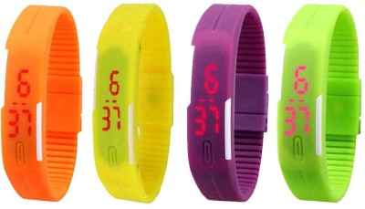 NS18 Silicone Led Magnet Band Combo of 4 Orange, Yellow, Purple And Green Digital Watch  - For Boys & Girls   Watches  (NS18)