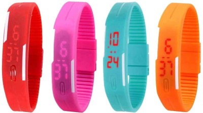 NS18 Silicone Led Magnet Band Combo of 4 Red, Pink, Sky Blue And Orange Digital Watch  - For Boys & Girls   Watches  (NS18)