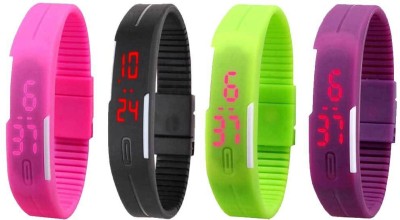 NS18 Silicone Led Magnet Band Watch Combo of 4 Pink, Black, Green And Purple Digital Watch  - For Couple   Watches  (NS18)
